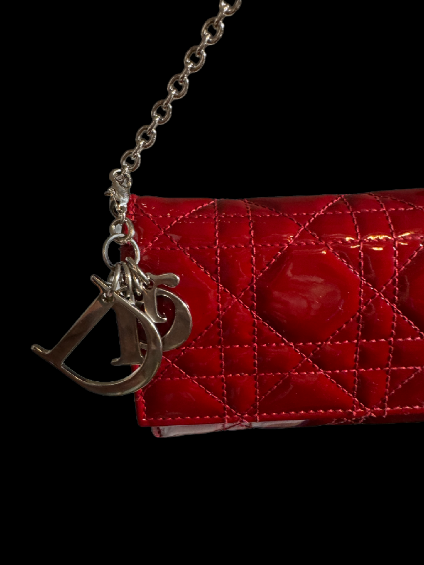 ✨ Christian Dior Red Patent Cannage Wallet on Chain - Luxurious Statement Piece