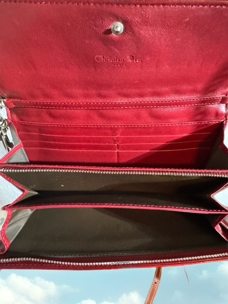 ✨ Christian Dior Red Patent Cannage Wallet on Chain - Luxurious Statement Piece