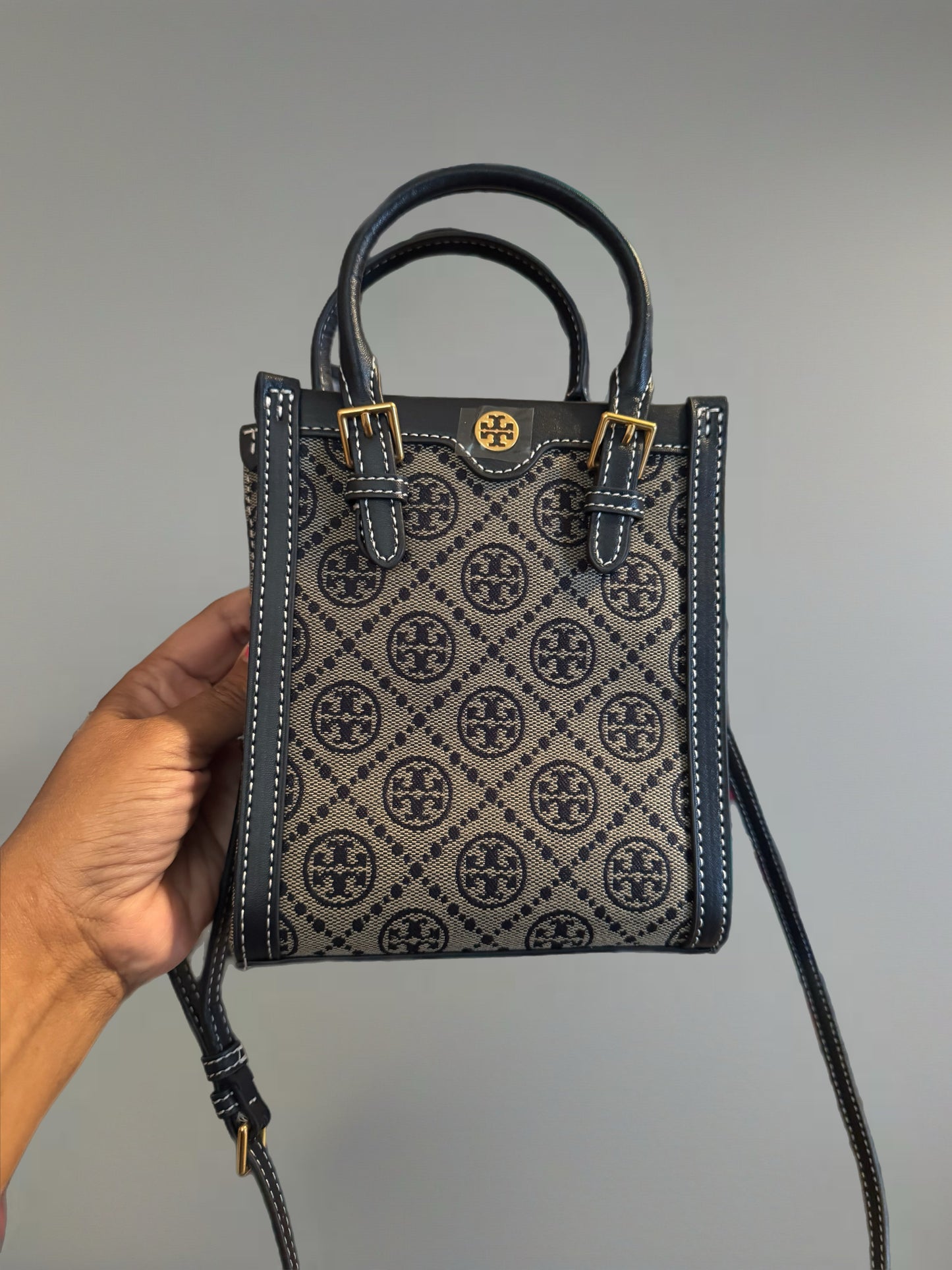 Tory Burch Mini Tote - Signature Monogram Canvas with Leather Trim