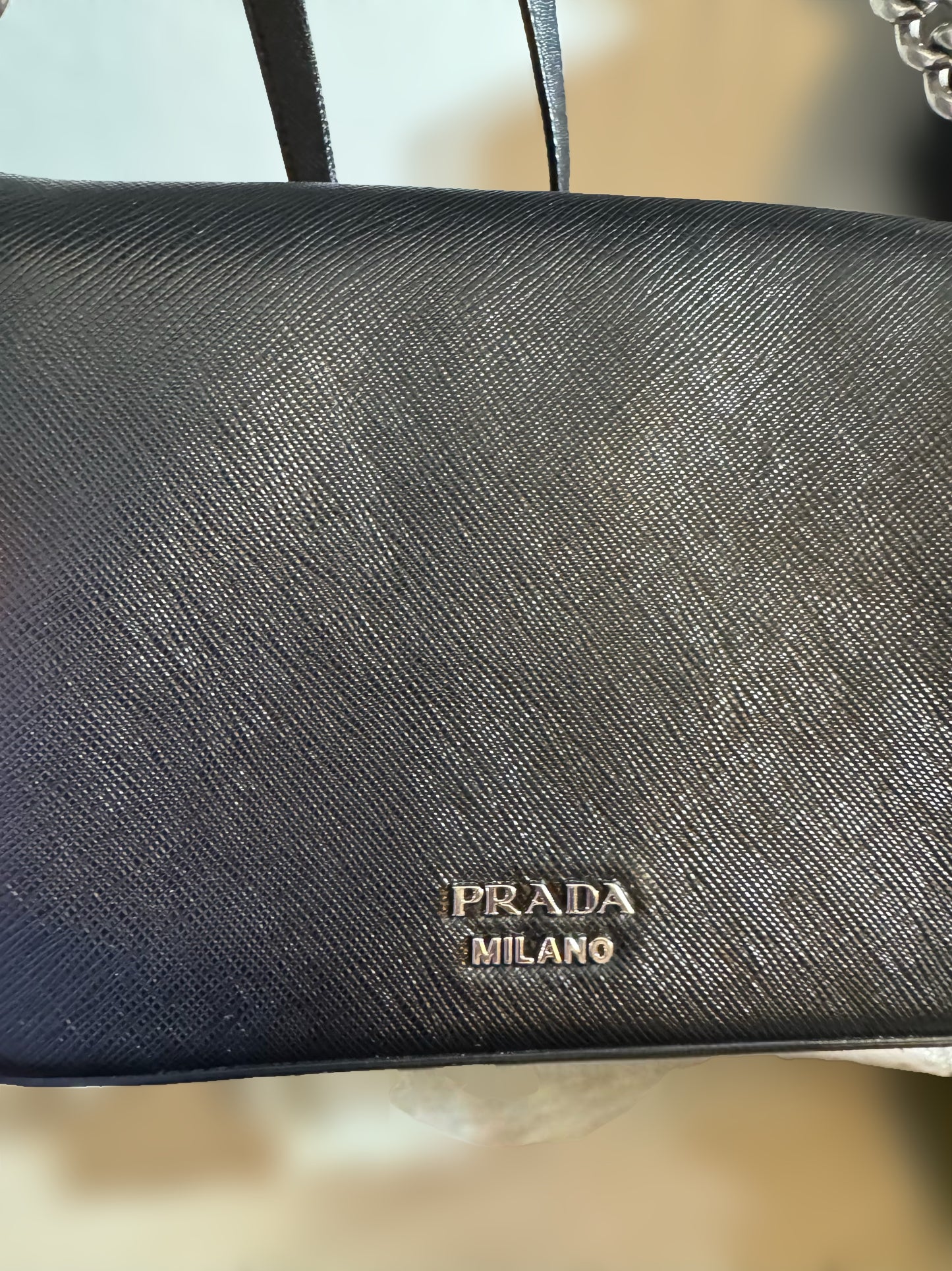 ✨ Prada Milano Black Saffiano Leather Chain Crossbody Bag - Sophisticated Luxury