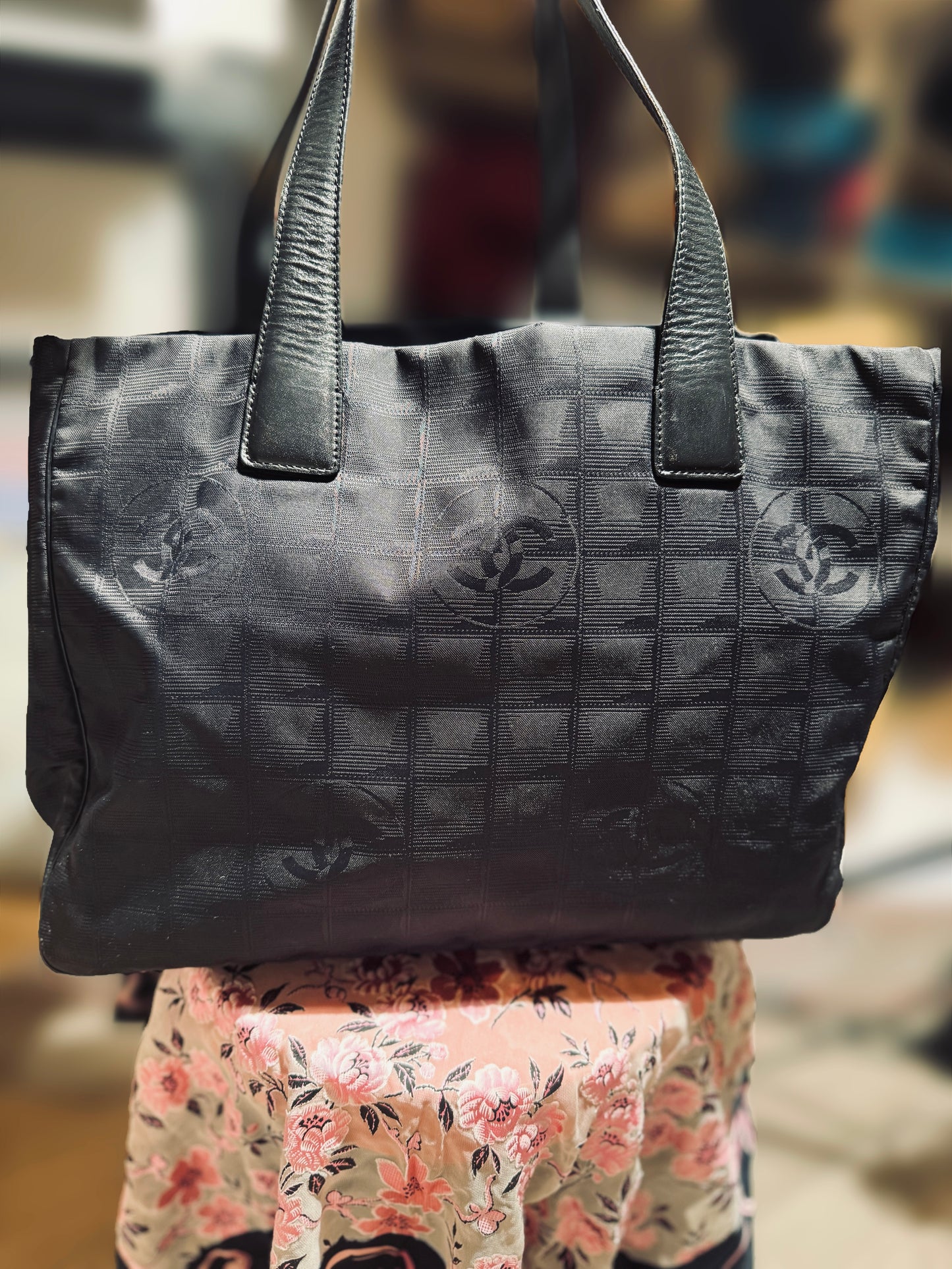 🖤 Chanel Travel Line Tote – Black Nylon & Leather
