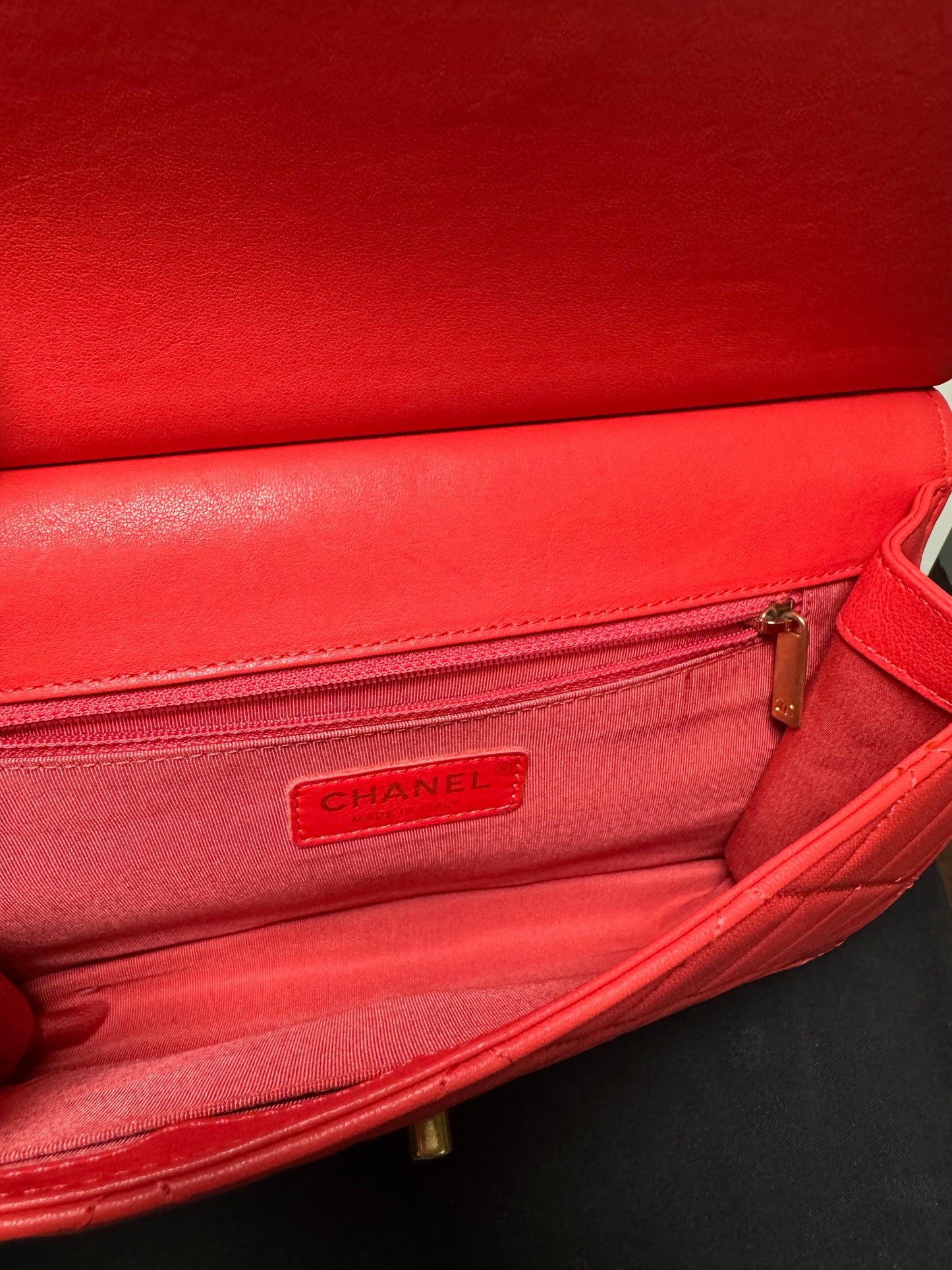 Chanel - Lambskin Quilted- Pearl Chain Flap Bag Red