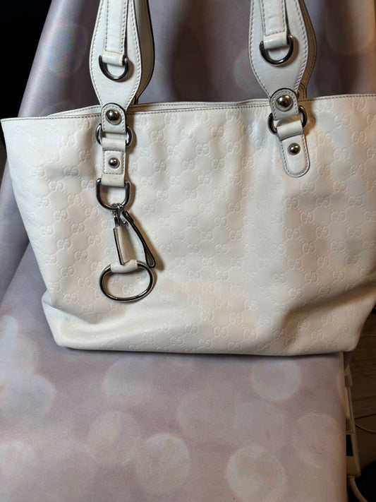 Gucci - Gucci White Guccisima Medium Icon Bit tote Embossed leather