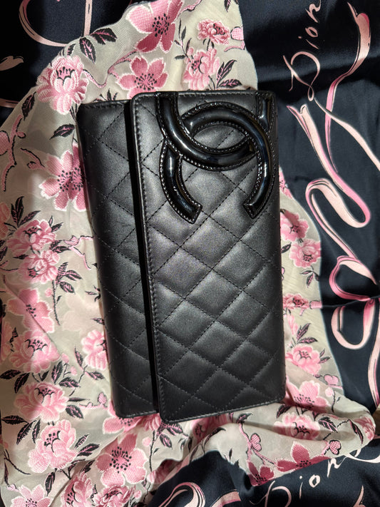 🖤 Authentic Chanel Cambon Line Trifold Long Wallet – Black with Hot Pink Interior