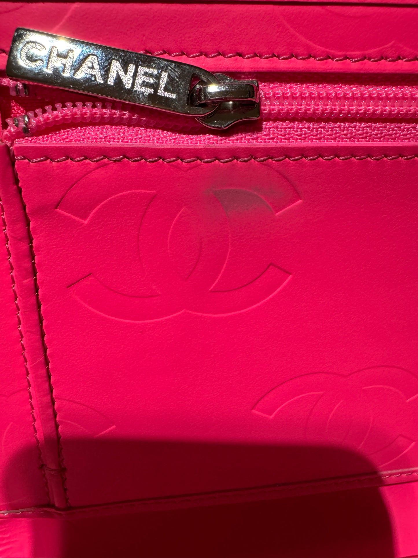 🖤 Authentic Chanel Cambon Line Trifold Long Wallet – Black with Hot Pink Interior