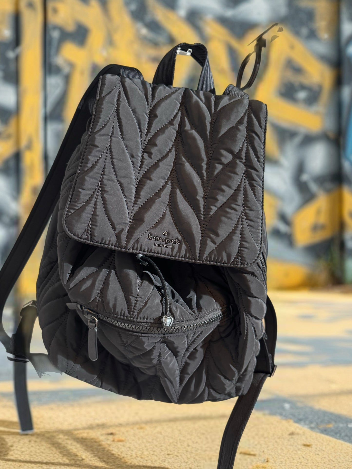 Kate Spade Quilted Drawstring Backpack – Black